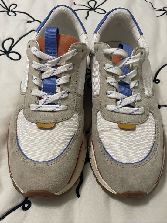 Madewell Shoes - Madewell White and Blue Retro-Style Sneakers with Tan Suede